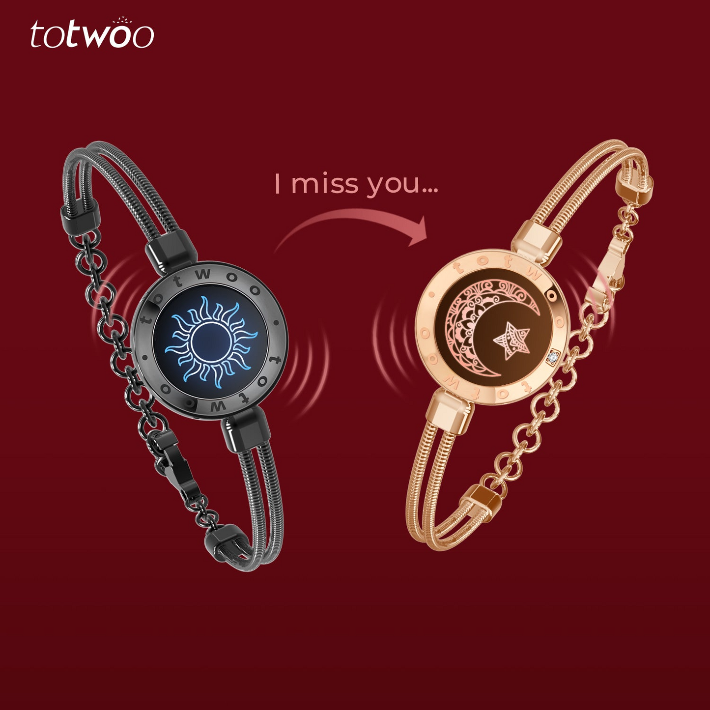 أساور توتوو الذكية للأزواج مع صندوق فاخر (اهتزاز وإضاءة) – مجوهرات اتصال باللمس للمسافات البعيدة