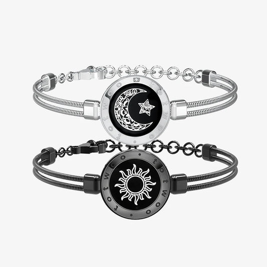 Sun & Moon Touch Bracelets with Snake Chain(Black + Silver)