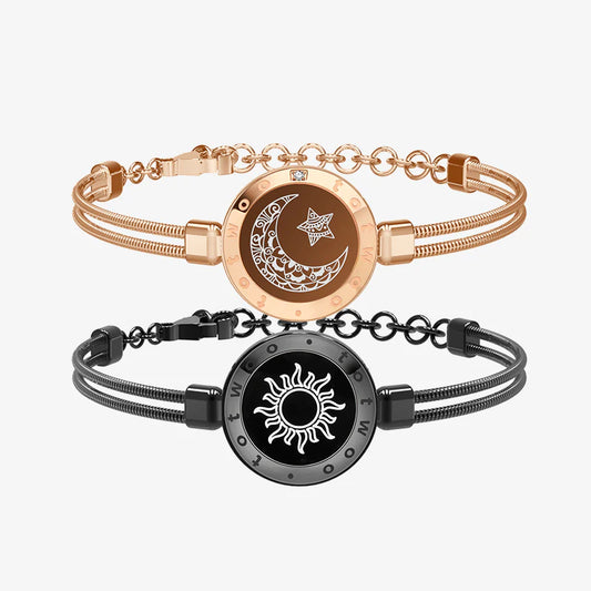 Sun & Moon Touch Bracelets with Snake Chain(Black+ Rose Gold)