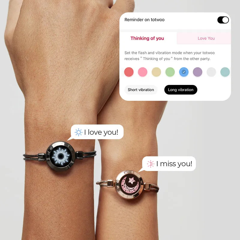 TOTWOO Long Distance Touch Bracelets for Couples, Vibration & Light up for Love Couples Bracelets | Long Distance Relationship Gifts for friend Bluetooth Pairing Jewelry