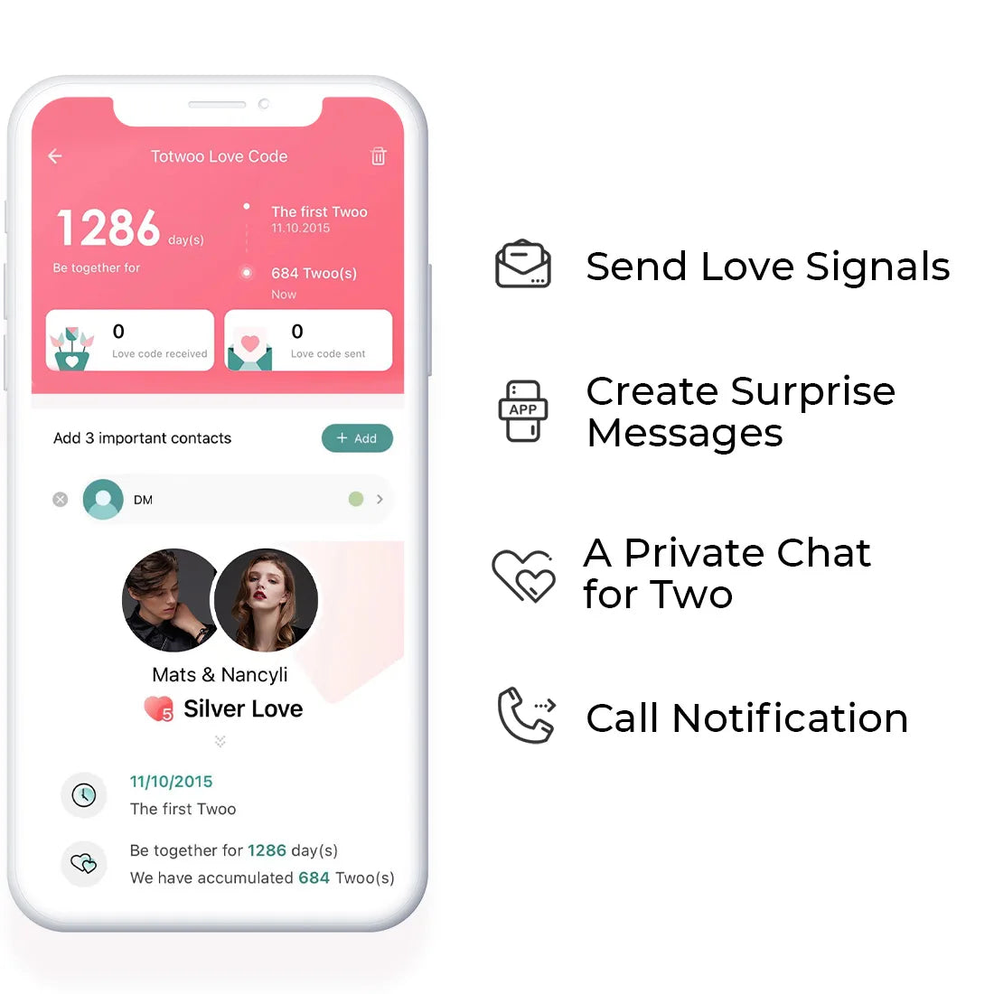 TOTWOO Long Distance Touch Bracelets for Couples ,Light up&Vibration Relationship Gifts for Lovers Smart Jewelry Love Bracelets