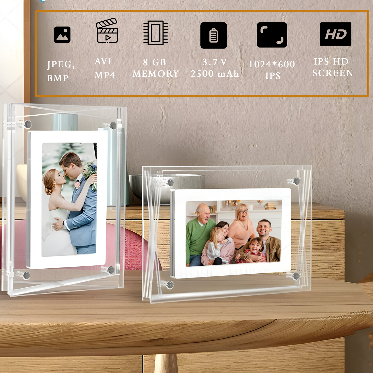 إطار الصور الذكي SHEHNA – شاشة HD مقاس 7 بوصات – عرض الصور ومقاطع الفيديو – بطارية 2500 ملّي أمبير – ذاكرة داخلية 8 جيجابايت – عرض شرائح – تصميم صندوق جديد (7 بوصة – 8 جيجابايت – 2500 mAh)