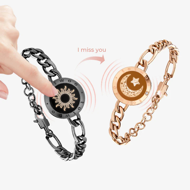 Sun&Moon Touch Bracelets with Figaro Chain(Black+Rose Gold)