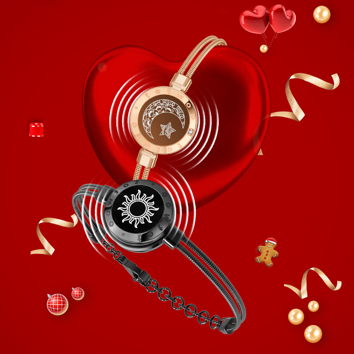 أساور توتوو الذكية للأزواج مع صندوق فاخر (اهتزاز وإضاءة) – مجوهرات اتصال باللمس للمسافات البعيدة