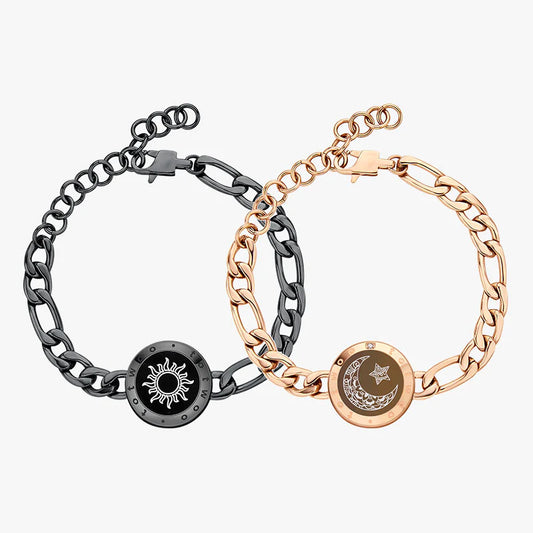 Sun&Moon Touch Bracelets with Figaro Chain(Black+Rose Gold)